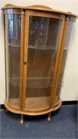 Vintage Oak Bow Front Glass Display Curio Cabinet