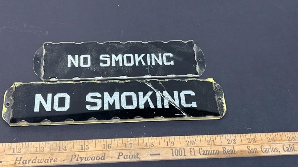 2 Vintage NO SMOKING signs made of Glass. One Has