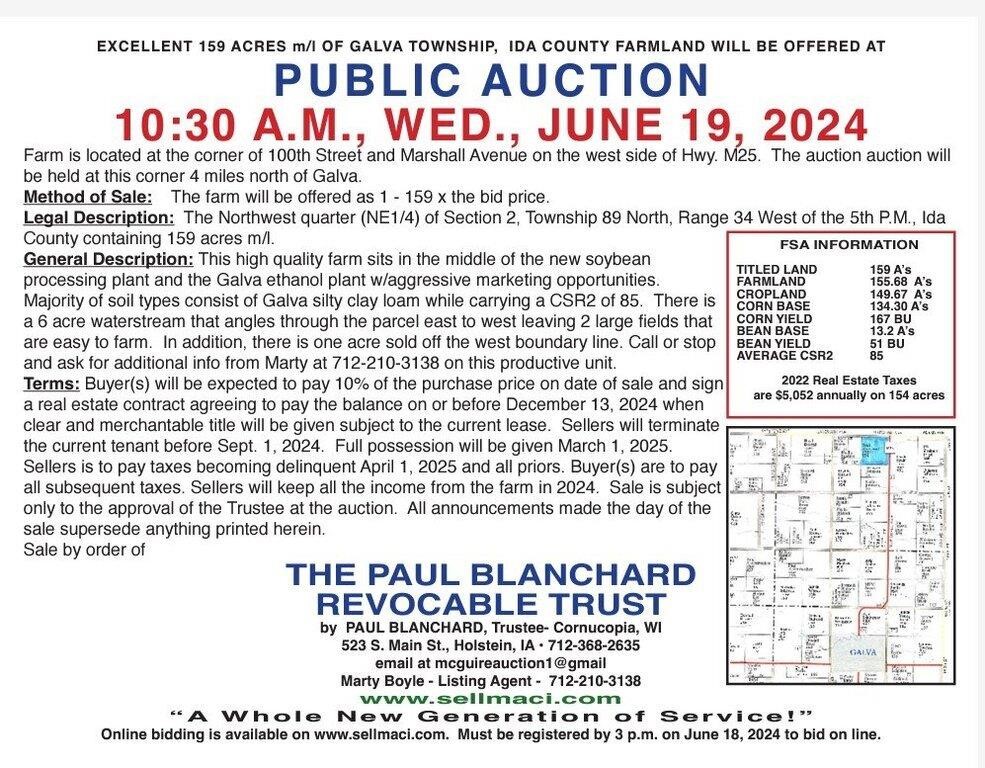 159 acres of Farmland up for Public Auction!