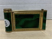 Green Enameled Compact with Lipstick Holder circa
