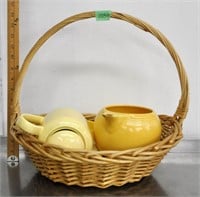 Basket of vintage yellow items - chipped