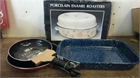 Porcelain Enamel Roaster, Enamel Pan & (2)