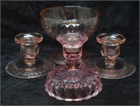 4 pcs. Pink Depression Glass Candle Holders & +