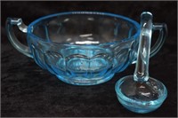 Aqua Blue Depression Glass Sauce Bowl & Ladel Set