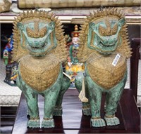 Pair Thai Bronze Lion Statue with Tags