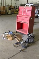 Rolling 2-Pc Tool Box, (2) Hammers, Trouble Light,