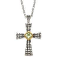 Sterling Silver- 14K Green Quartz Cross Necklace