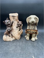 Dog & Raccoon Statues