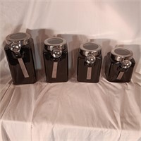 4 Piece Black Canister Set with Measuring Spoons