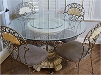 Round Glass Top Table w/ Iron Chairs & Base