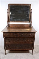 Antique 4-Drawer Helmers MFG Co. Dresser W/ Mirror