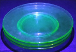 Uranium Depression Glass Saucers, 6in