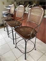 (3) Cane & Metal Counter Height Chairs