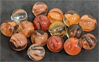 Group of Vintage Orange Ribbon Core Marbles