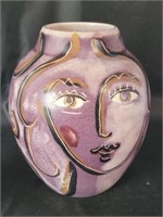 VTG Woman Face Art Pottery Vase - Signed