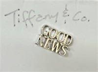 Tiffany & Co Good News Sterling Silver Pin w Bag