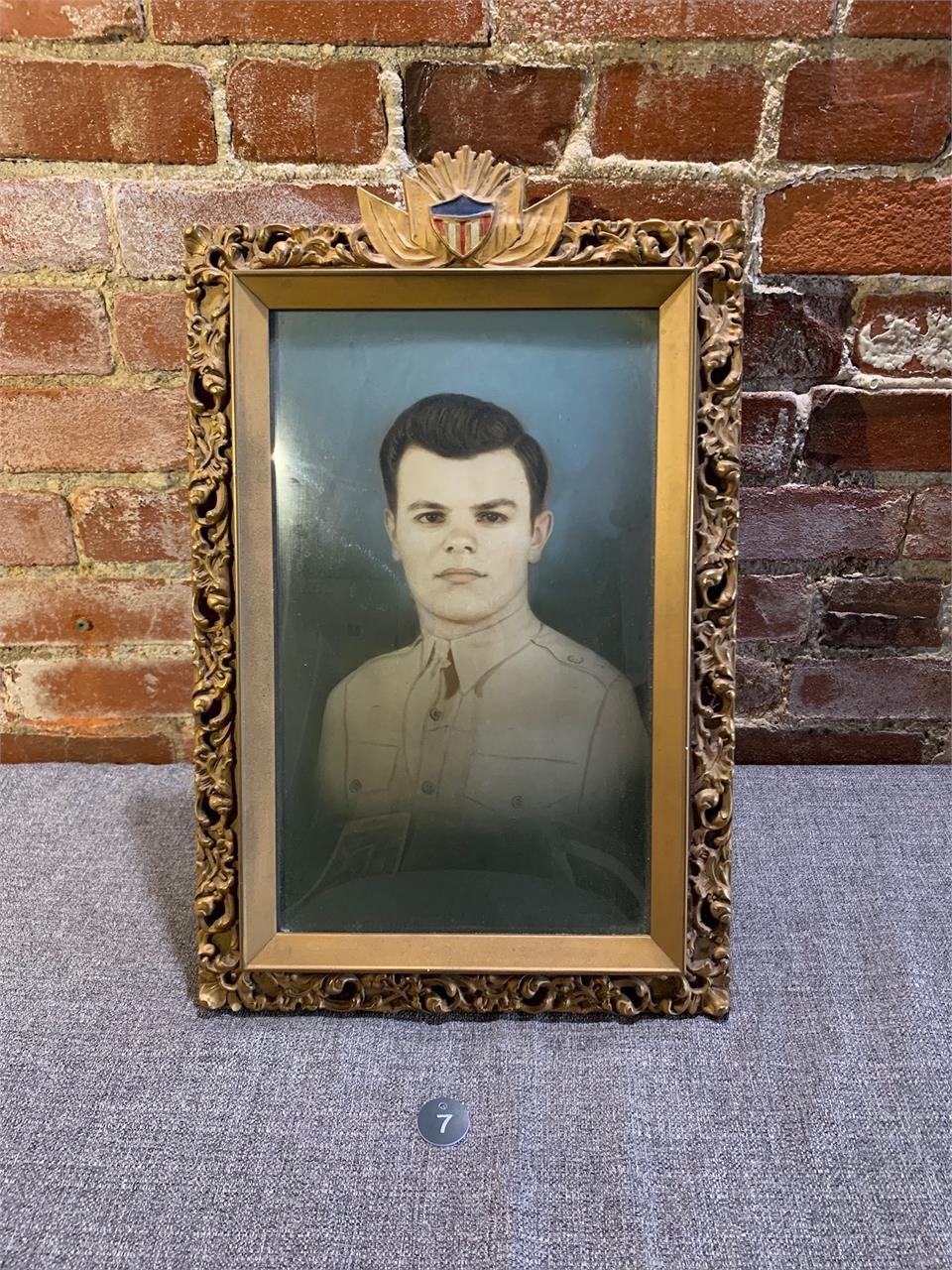WWII Soldier Portrait in Patriotic Frame