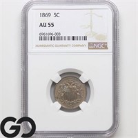 1869 Shield Nickel, NGC AU55 Guide: 160