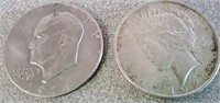 1974 Ike and 1923-D peace dollars