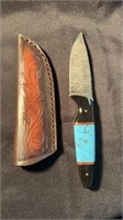 New Turquoise Handle Damascus Blade Knife with