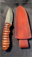 New Wood Handle Damascus Blade Knife with Sheath