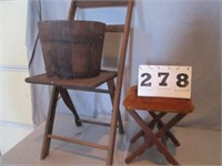 Woodend chair, footstool and bucket