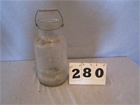 Duraglas glass milk jar with wire bale handle