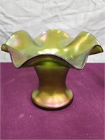Iridescent ruffle art glass vase 4.5" H.