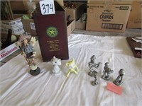 4 PEWTER FIGURINES, 2 SWIVEL HEAD CATS, MORE