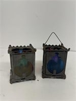 Stained glass candle lantern