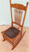 Pressed Back Rocking Chair w/leather tooled seat