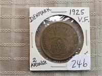 1925 Denmark 2 Kroner VF