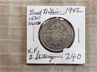 1942 Great Britian 2 Schillings XF 0.500 Silver