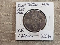 1914 Great Britian 1 Florin F 0.500 Silver
