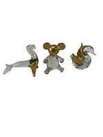 Trio of Miniature Glass Figurines with Gold accent