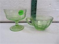 2 Pc Green Depression Glass 1 Cup & 1 Sherbet