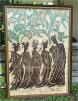 Framed Batik Cloth Panel with Oriental Motif