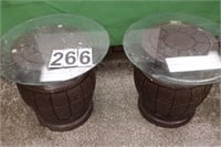 Pair of Glass Top Patio Tables 20"T