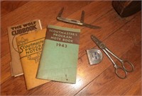 Boy Scout books, Rose trimmers, pocket knife, etc.