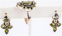 Jewelry Sterling Silver Peridot Earrings and Ring