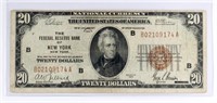 1929 US $20 NATIONAL CURRENCY NOTE - NEW YORK
