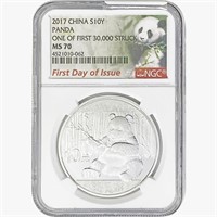 2017 1oz. Silver China Panda 10 Yuan NGC MS70 FDI