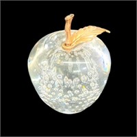 Apple shaped glass Paper weight w Erickson bubbles