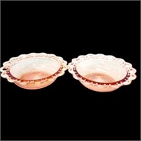 Lg 9 in Pink Depression Glass Open Lace Bowls