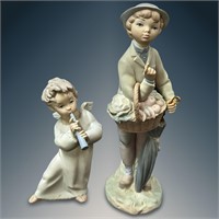 Pair Of Lladro Porcelain Figures, "Angel With Flut