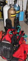 SCUBA GEAR: 3 TANKS, VESTS, ETC