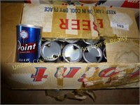 Point beer box with cans and advertising mats
