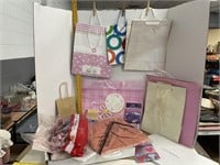 Gift Bags Ribbon, Bows, Tissue, Plastic Table
