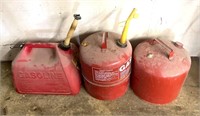 2 metal 1 plastic gas cans