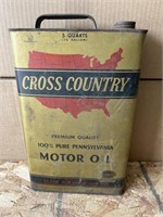 Vintage 1 1/4 gallon slim Cross Country motor oil